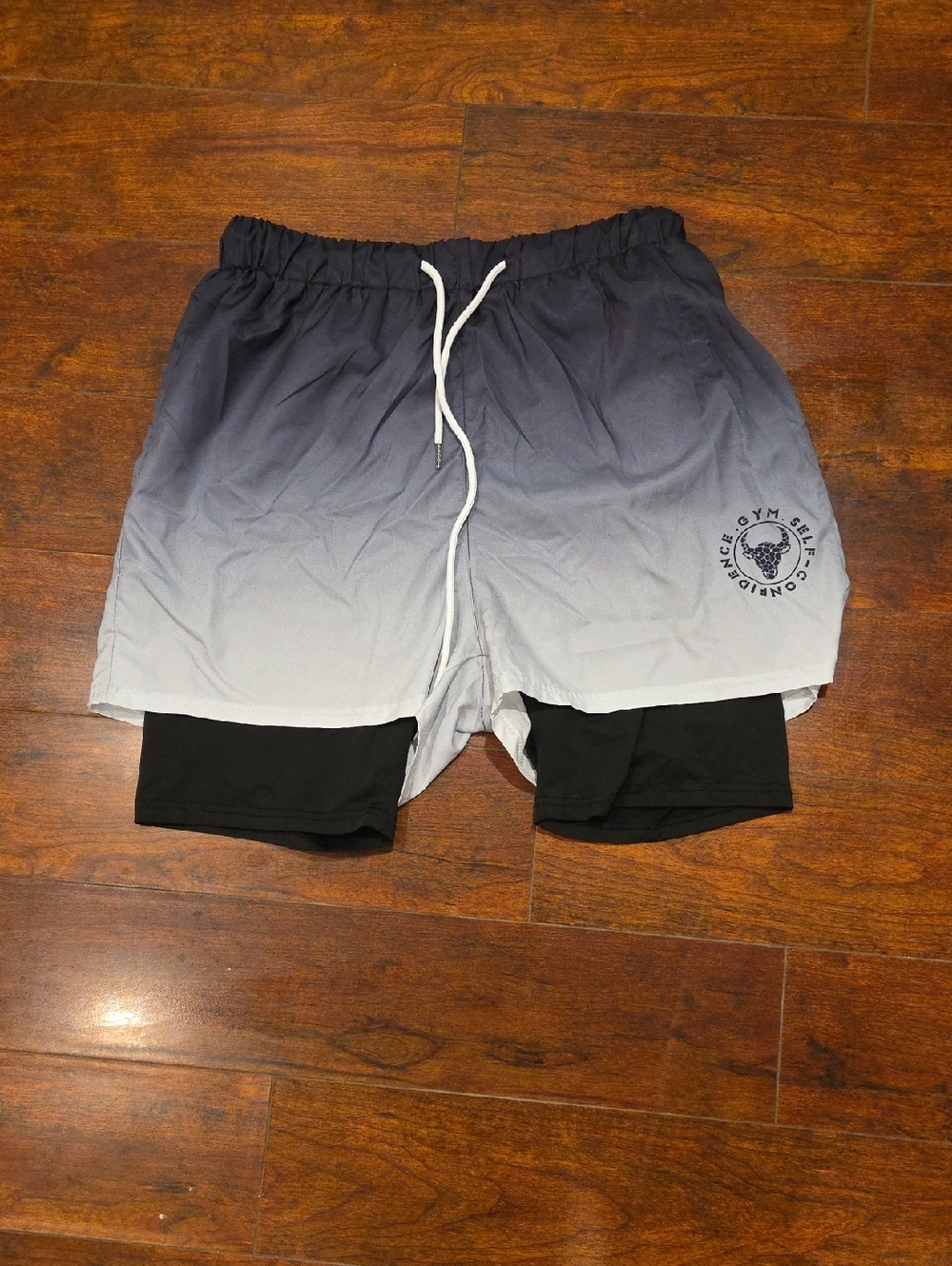 SHEIN Ombre Gray Athletic Shorts with Black Compression Liner